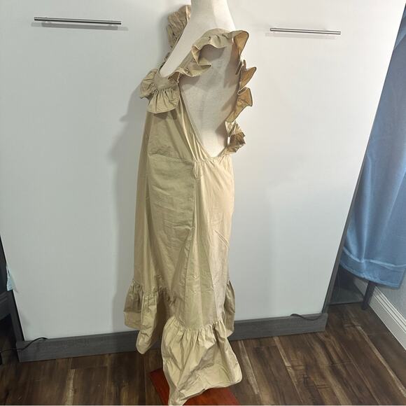 Urban Outfitters Size Medium Tan Square Neck Ruffle Midi Dress Neutral Rustic - Picture 12 of 12